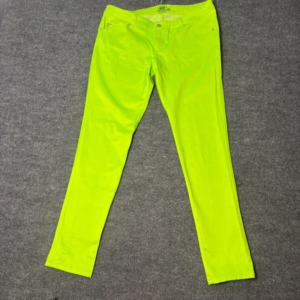 Tripp NYC Skinny Pants Womens 13 Neon Lime Green Stretch Punk Goth Y2K Low Rise